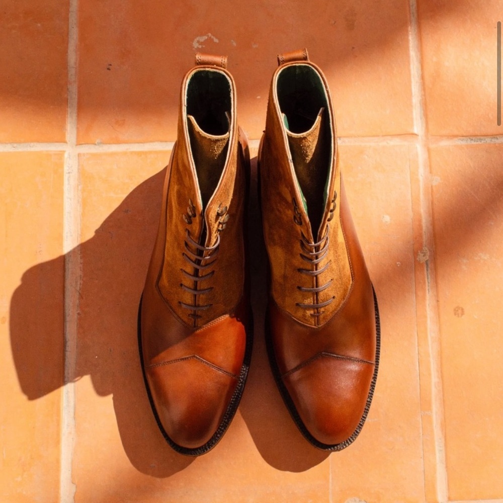 The Panuncio Bolivar Balmoral Boot in brandy colored suede/leather combo - Picture 6 of 12